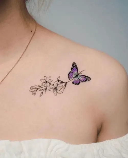 Purple Butterfly Carrying a Floral Stem