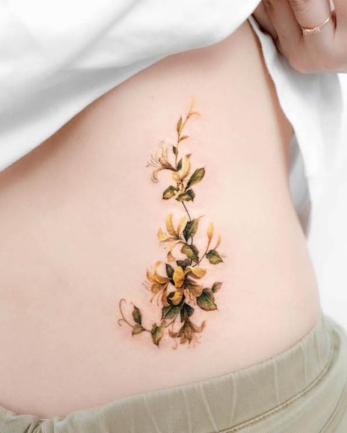 Realistic Honeysuckle in Yellow tattoo