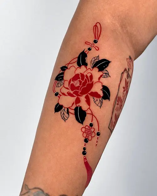Red and Black Peony Tattoo