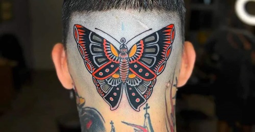 Tribal Butterfly on the Head Tattoo 33
