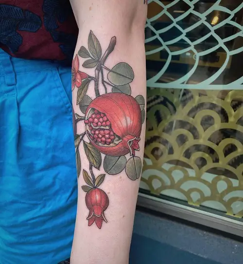 Red Pomegranate Arm Tattoo 11
