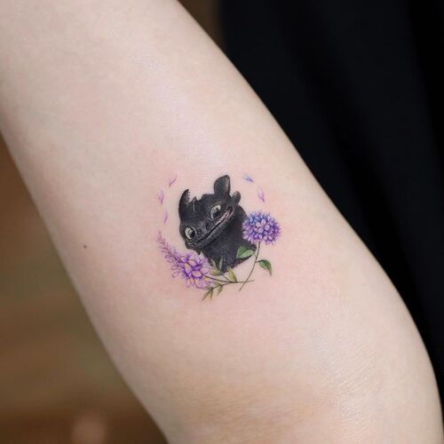 Hydrangea with Toothless tattoo ideas