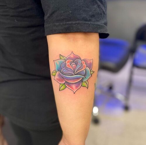 Simple Rose with Rainbow Colors Tattoo