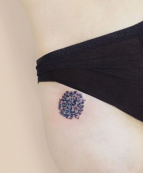 Bikini Line Tattoo of Hydrangea