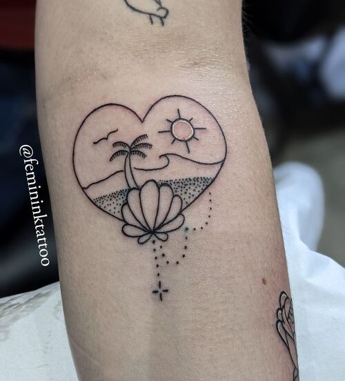 Small Palm Tree Beach with Seashell tattoo ideas