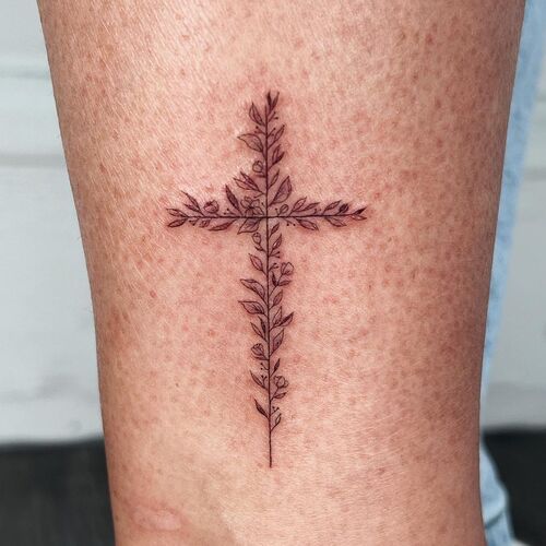 Simple Cross Flower Ink Tattoo