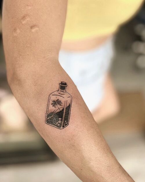 Small Palm Tree in a Bottle Tree Tattoo 25
