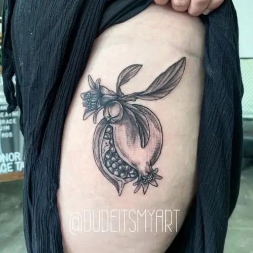 Thigh Feminine Pomegranate Tattoo