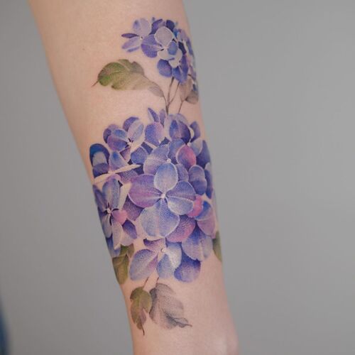 Blue Hydrangeas without Outlines Tattoo 29