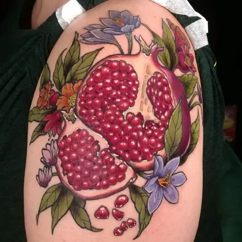 Pomegranate with Purple Flowers