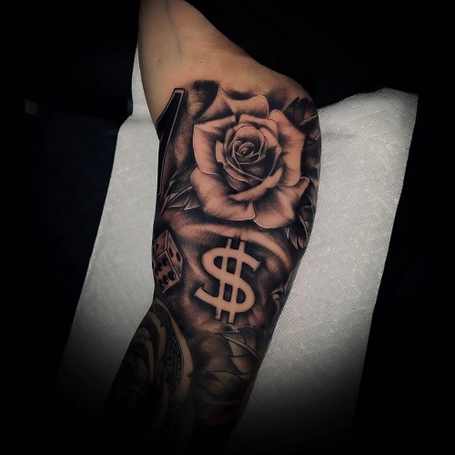 Rose and Dollar Sign Tattoo Designs 14