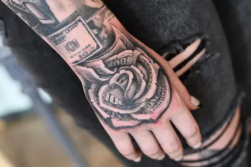Money Rose on the Hand Tattoo Designs 6