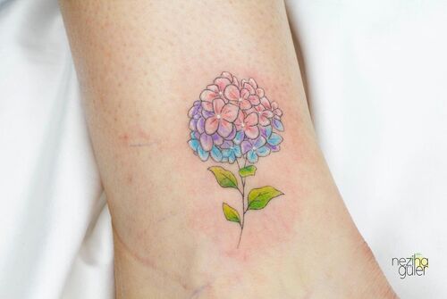 Pink, Purple, and Blue Hydrangea Flowers tattoo
