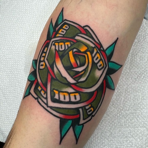 Traditional Money Rose Tattoo Designs 17