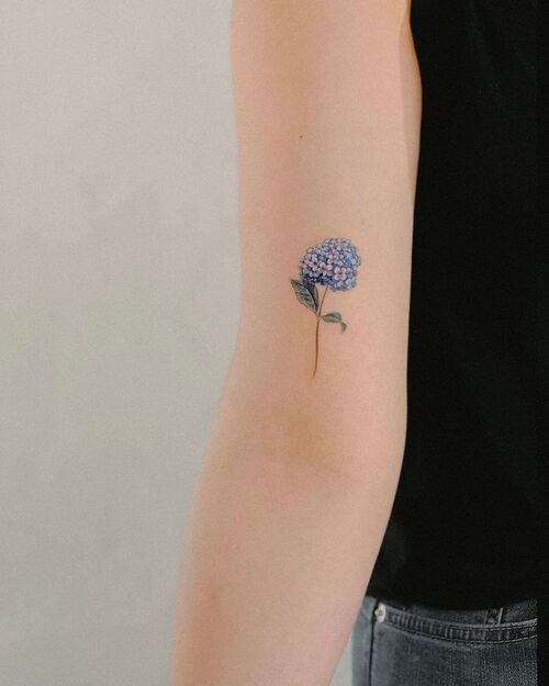 Delicate Blue Hydrangea Tattoo