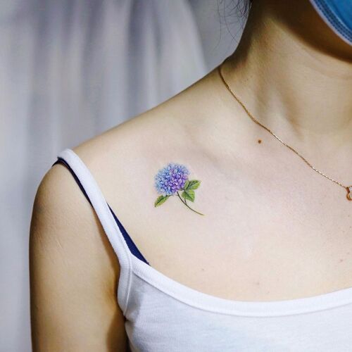 Blue and Purple Hydrangea Ink Tattoo 5