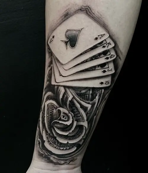 Money Rose and Poker Cards Tattoo Designs 9