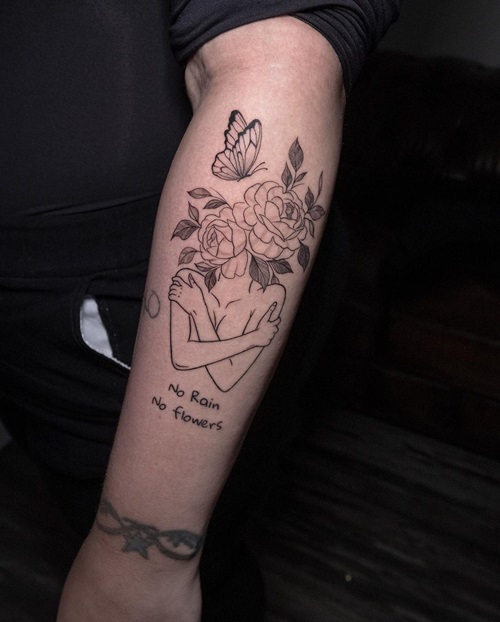 No Rain No Flowers Tattoo