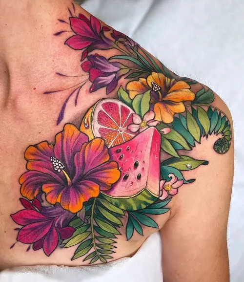 Tropical Flower and fruit Body Art Design