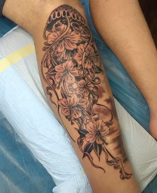Jellyfish and Tropical Flowers