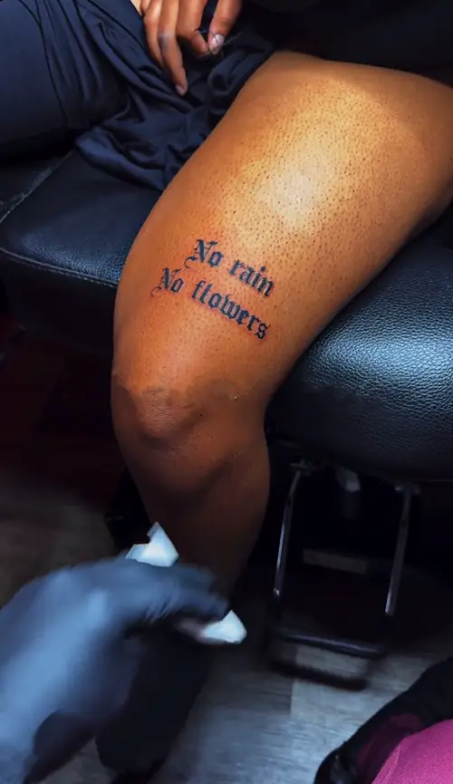 Knee Tattoo No Rain No Flowers