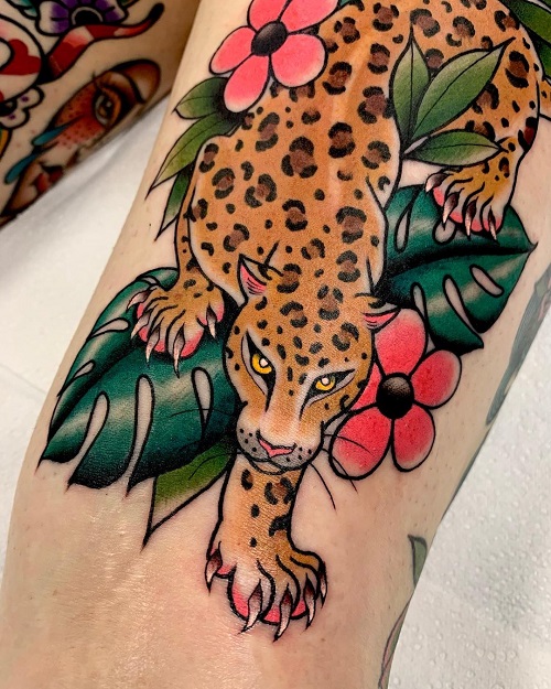 Leopard and Flowers Tattoo Ideas