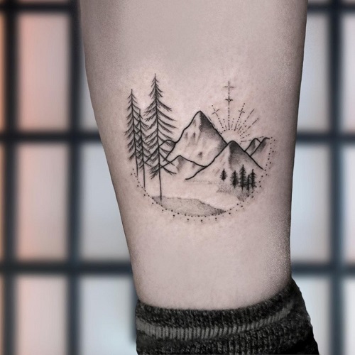 Spiritual Pine Tree and mountian range