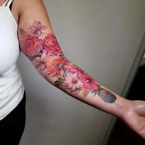 Pineapple with Tropical Flower Tattoo