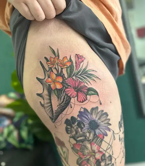 Tropical Flora with Spider Conch