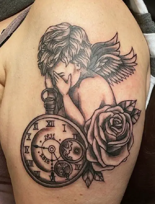 Roses with Money and Angel Tattoo Designs 5