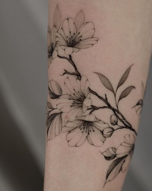 Black and White Cherry Blossom Armband Tattoo 1