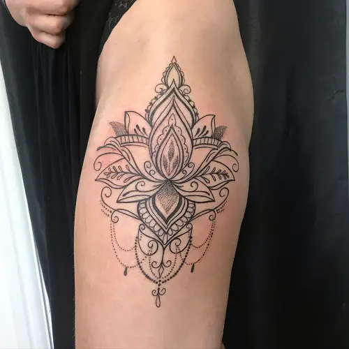 Lotus Flower Thigh Tattoo