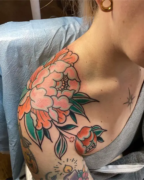 Peonies on the Shoulder Tattoo