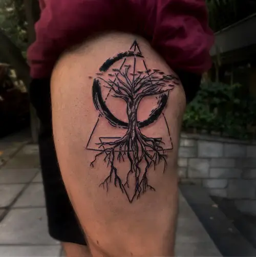 Geometric Bonsai with Moon tattoo