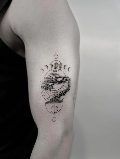 Tattoo Bonsai Tree with Moon Cycles