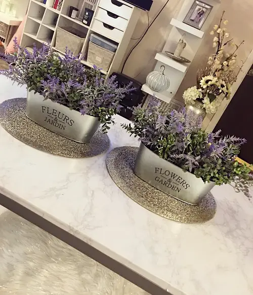 lavender containers indoors on table